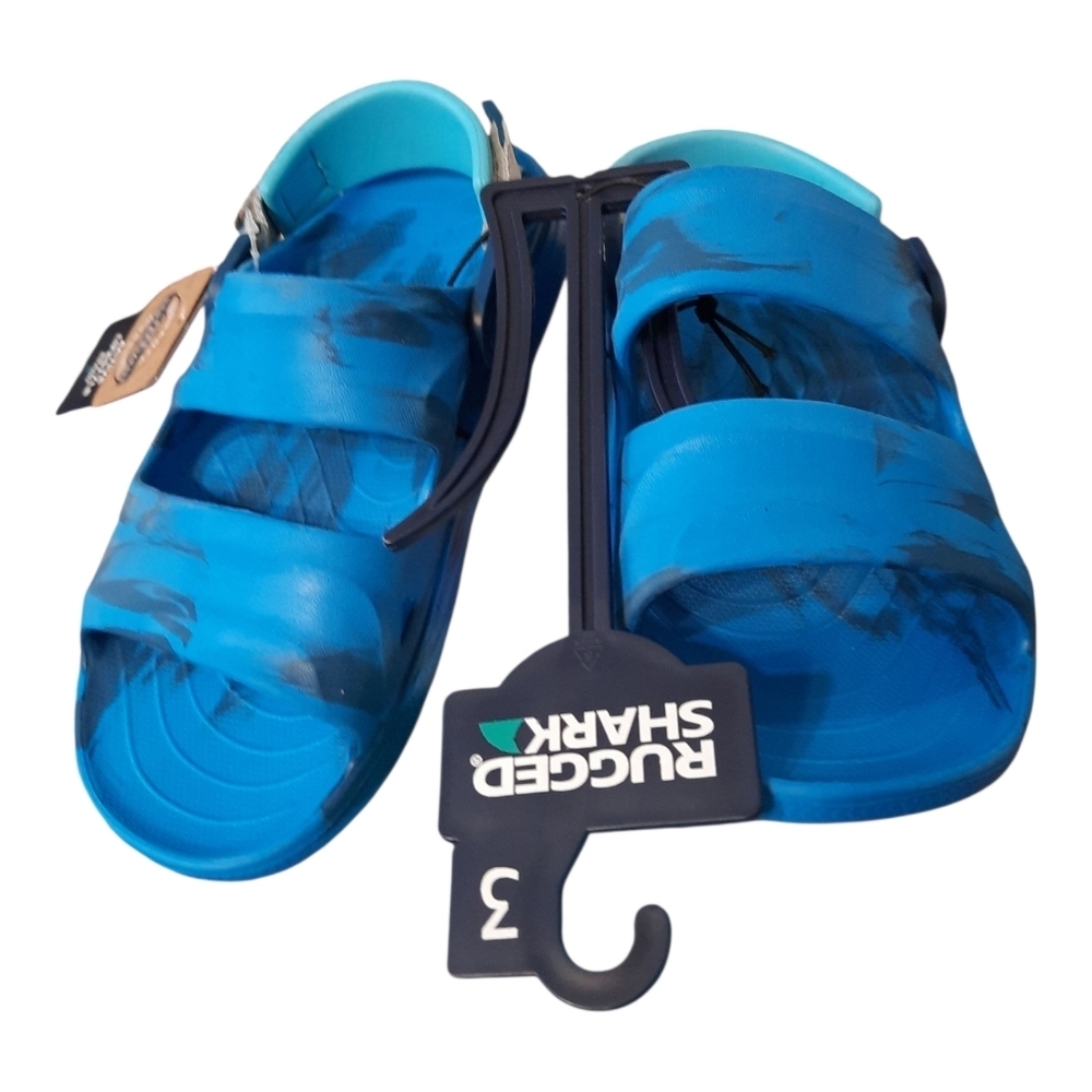 NWT RUGGED Shark Active Life Warranty Tags Sandles Blue Size 3